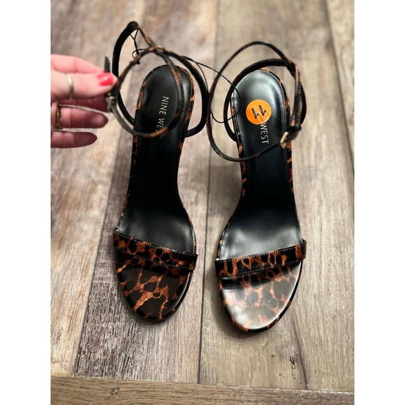 NEW Women's Nine West Leopard Print Ankle Strap Heels Size 11 Brown Black - Picture 4 of 11